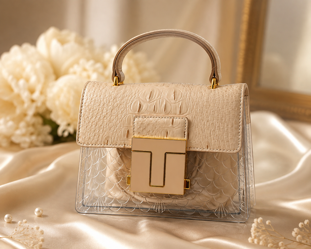Ivory Croc-Embossed Handbag