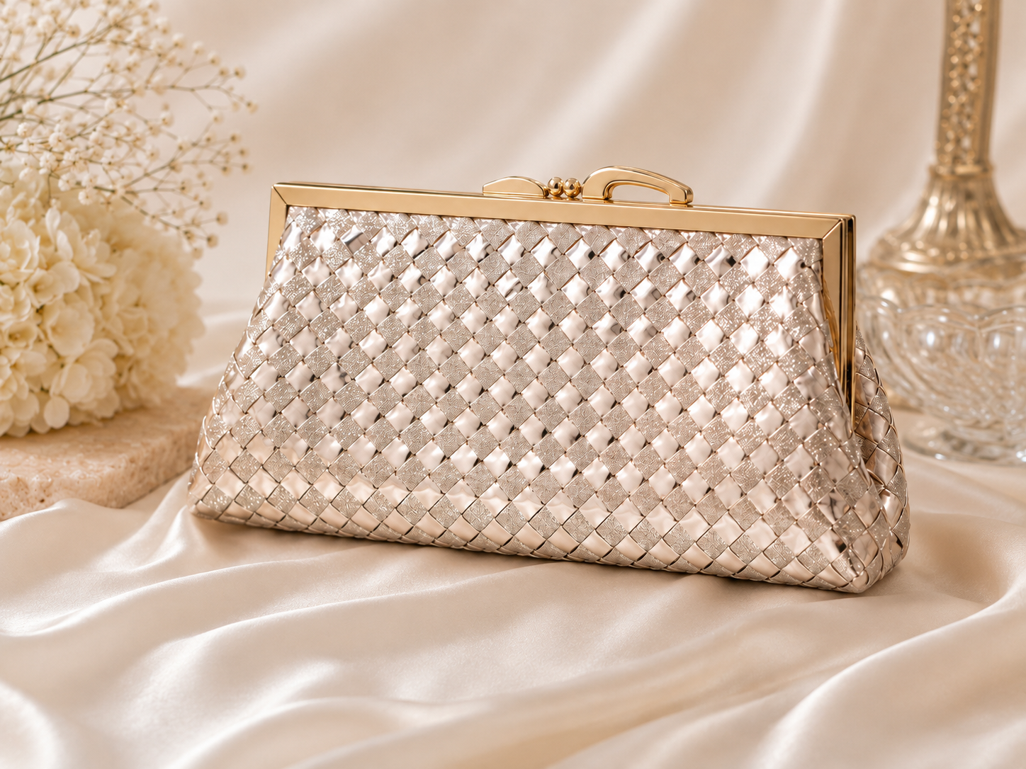 Rose Gold Woven Clutch