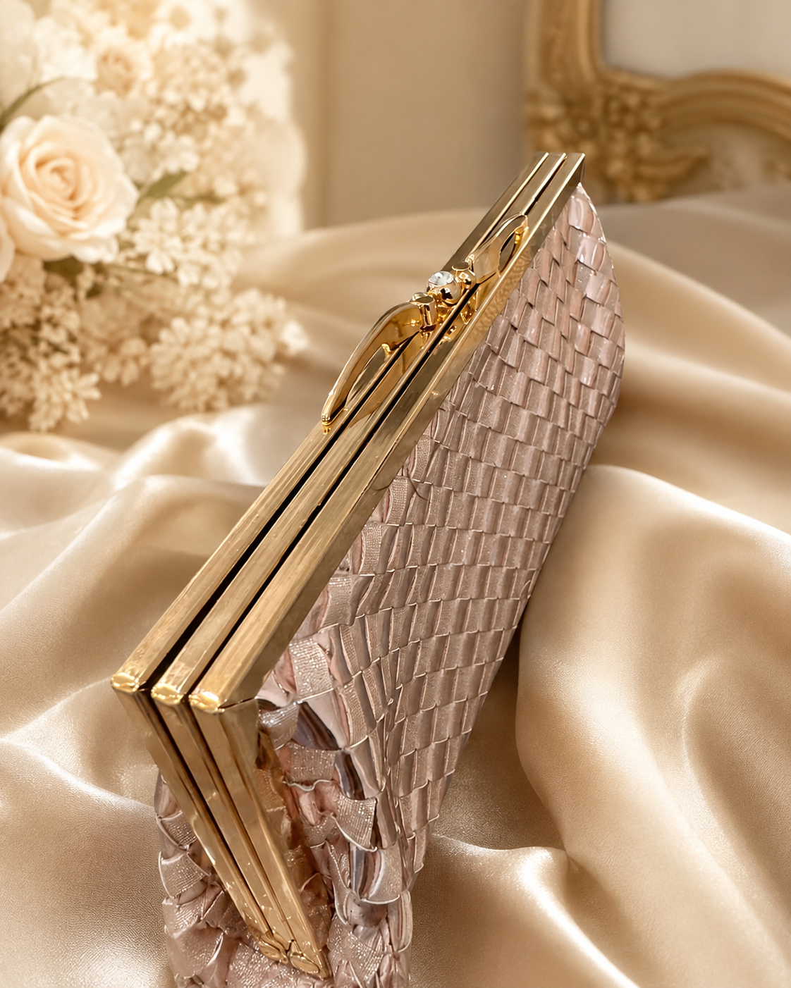 Rose Gold Woven Clutch