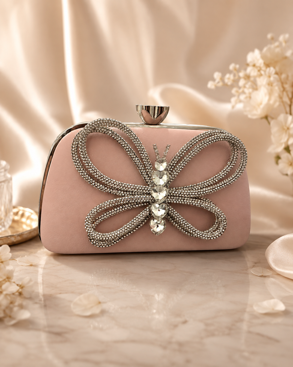Blush Butterfly Crystal Clutch