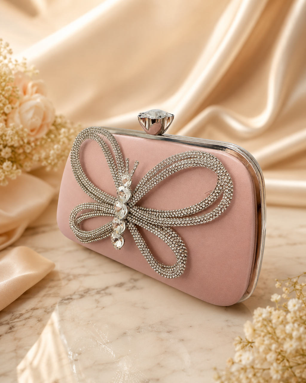 Blush Butterfly Crystal Clutch
