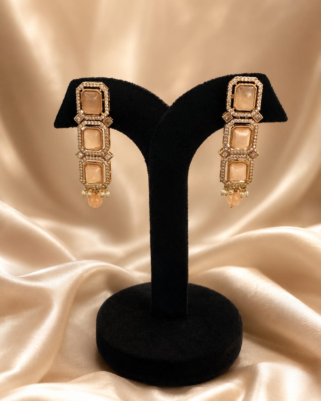 Peach Meher Kundan Set