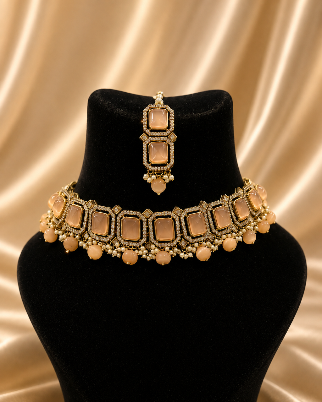 Peach Meher Kundan Set