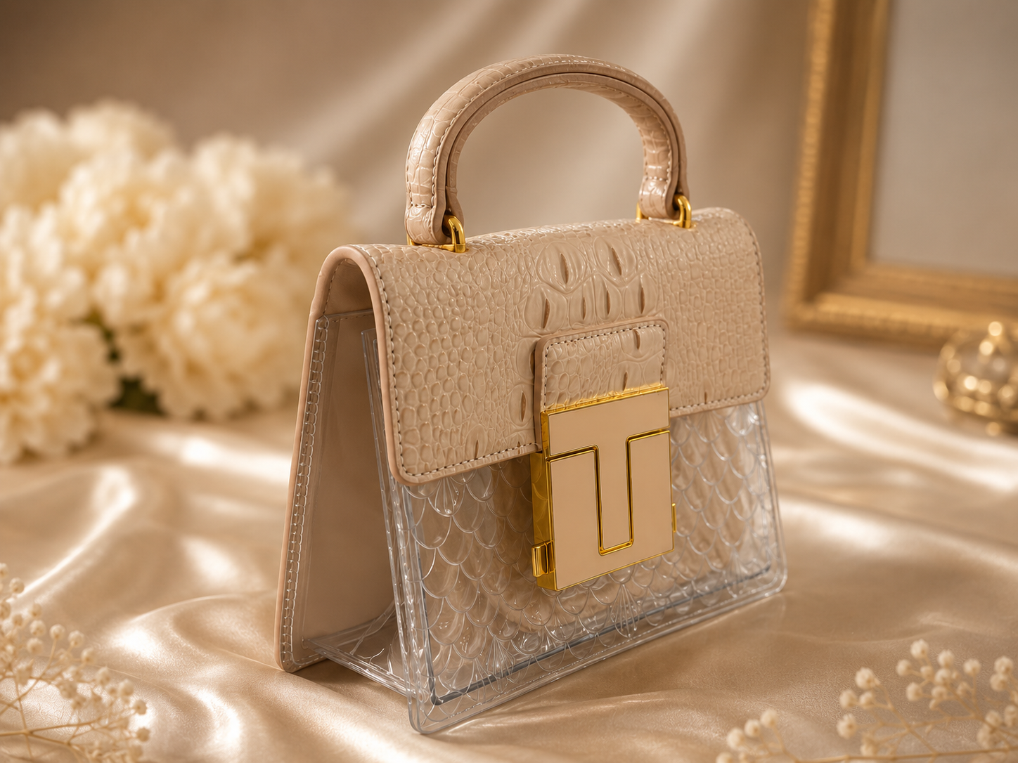 Ivory Croc-Embossed Handbag