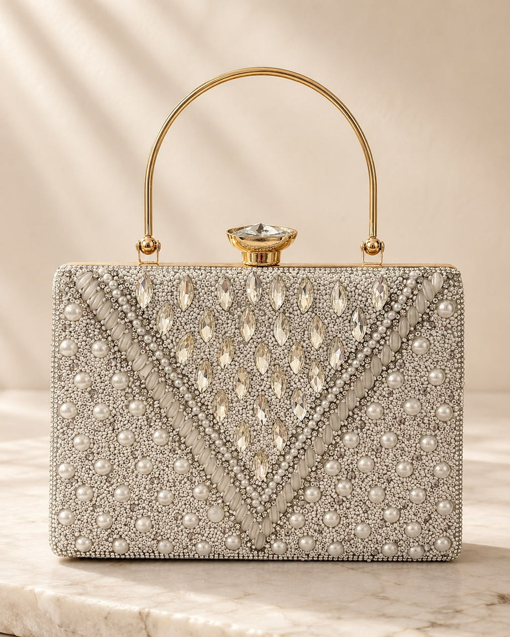 Elara Pearl Crystal Clutch