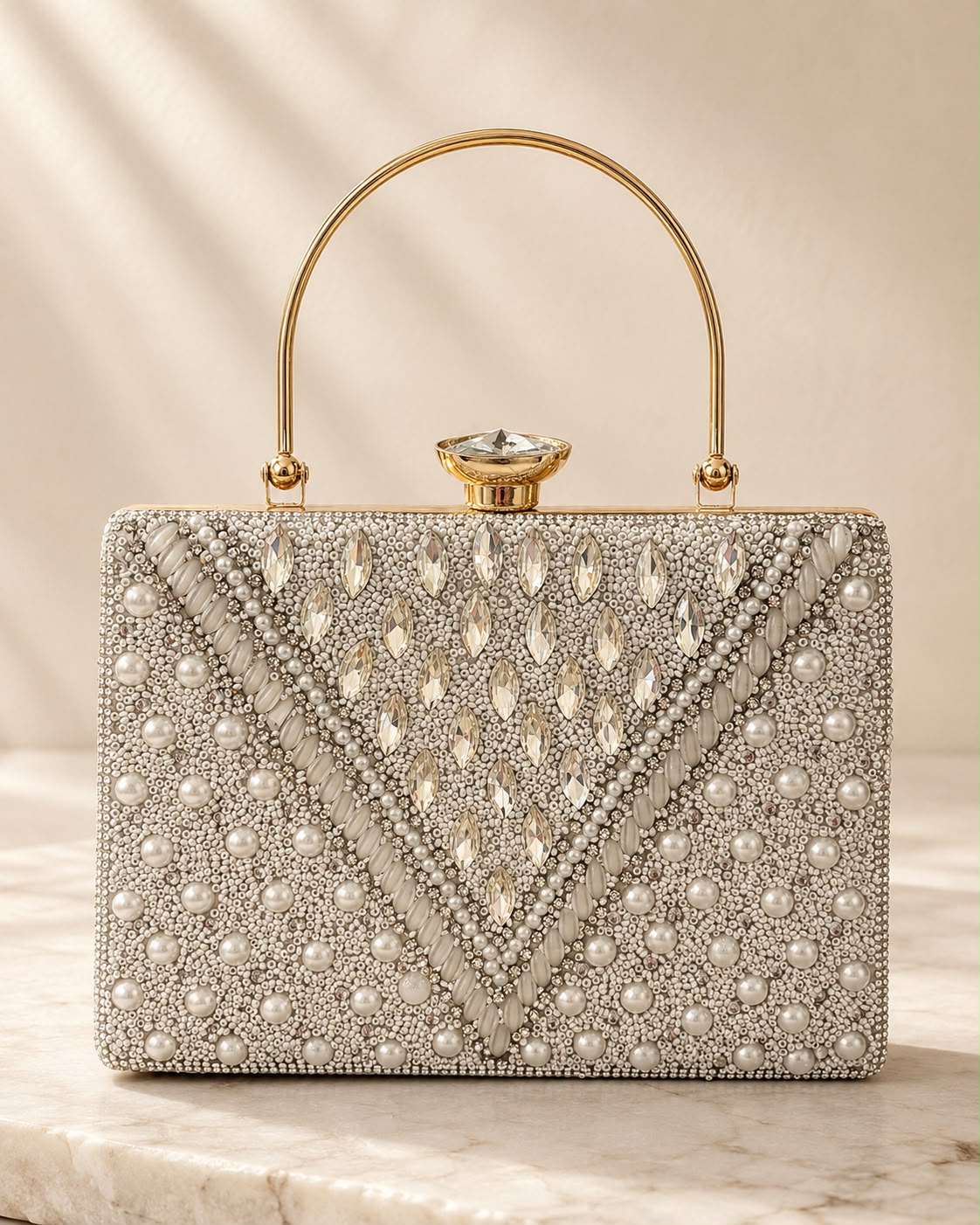 Elara Pearl Crystal Clutch